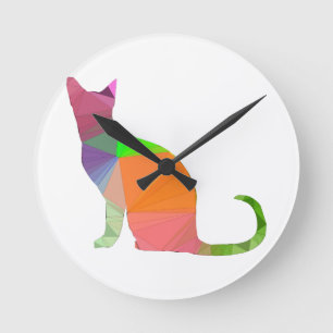 Laag Poly Katten Silhouet Ronde Klok