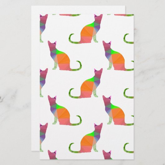 Laagpoly Cat Silhouette Pattern Briefpapier (Voorkant / Achterkant)