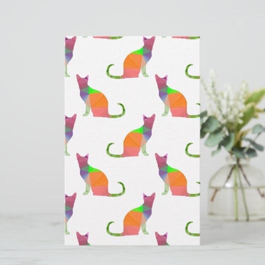 Laagpoly Cat Silhouette Pattern Briefpapier (Staand voorkant)