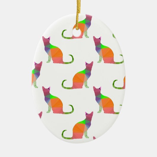 Laagpoly Cat Silhouette Pattern Keramisch Ornament (Voorkant)