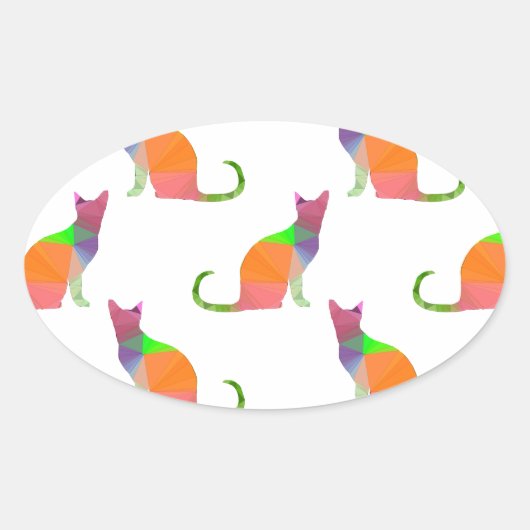 Laagpoly Cat Silhouette Pattern Ovale Sticker (Voorkant)