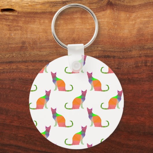 Laagpoly Cat Silhouette Pattern Sleutelhanger (Voorkant)