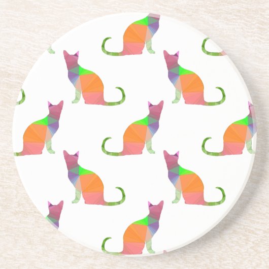 Laagpoly Cat Silhouette Pattern Zandsteen Onderzetter (Voorkant)