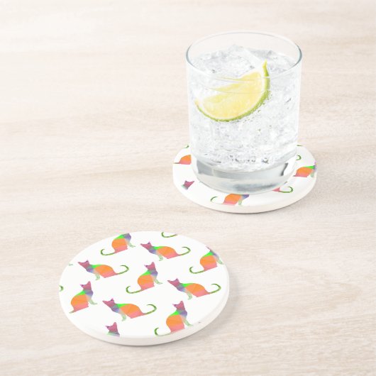 Laagpoly Cat Silhouette Pattern Zandsteen Onderzetter (Zijkant)