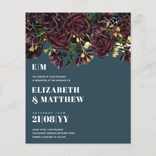 Laagste begrotingsbruiloft FLYERS Dark Plum Marsal (Voorkant)