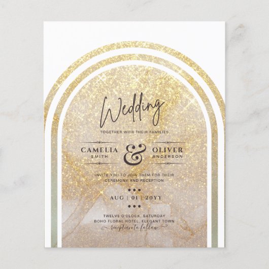 Laagste BUDGET All-in-1 Glitter Gold Marble Weddin Flyer (Voorkant)