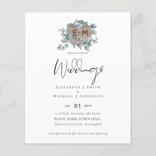 Laagste BUDGET Eucalyptus Greenery Heart Wedding Flyer (Voorkant)
