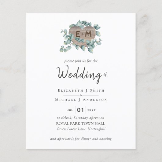 Laagste BUDGET Eucalyptus Greenery Heart Wedding Flyer (Voorkant)