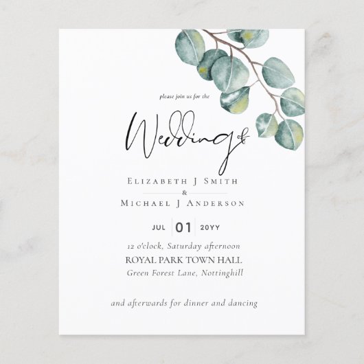 Laagste budget Eucalyptus Greenery Wedding Flyer (Voorkant)
