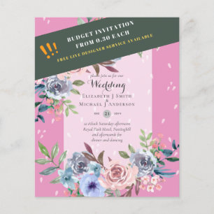 LAAGSTE BUDGET Pink Blue Flowers Weddenschap Flyer