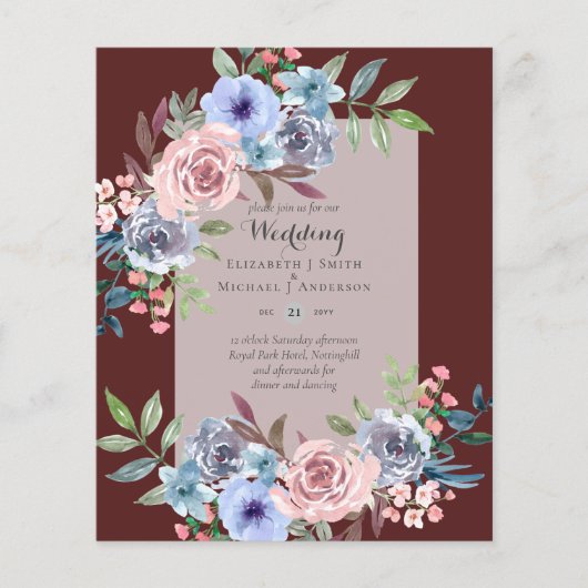 LAAGSTE BUDGET Pink Blue Flowers Weddenschap Flyer (Voorkant)