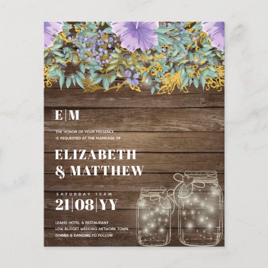Laagste budgettaire bruiloft FLYERS Purple Flowers (Voorkant)