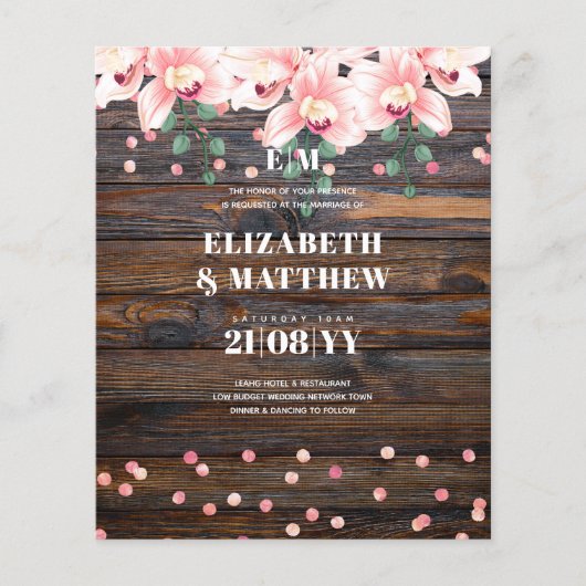 Laagste budgettaire bruiloft FLYERS Rustic Pink Fl (Voorkant)