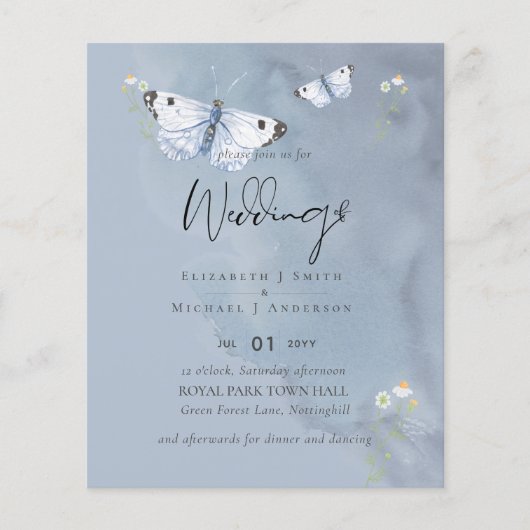 LAAGSTE GEVORDERDE Butterflies Dusty Blue Wedding  Flyer (Voorkant)
