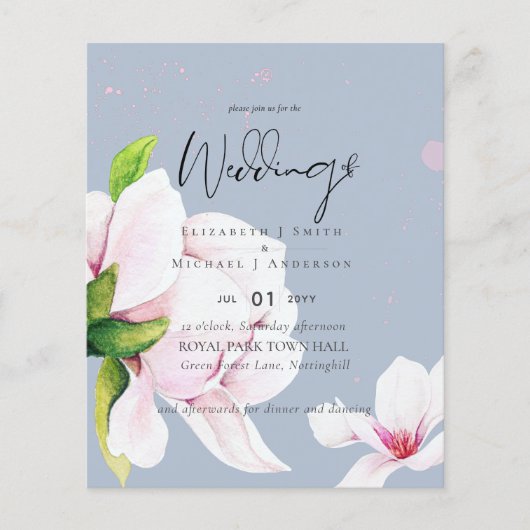 LAAGSTE PRIJS Roze Magnolia Dusty Blue Wedding Fly Flyer (Voorkant)