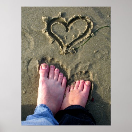 Laagvogels maken hart in zand op zee in poster (Voorkant)