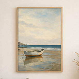 Laagwater Roeiboot Aquarel Kustkunst Poster