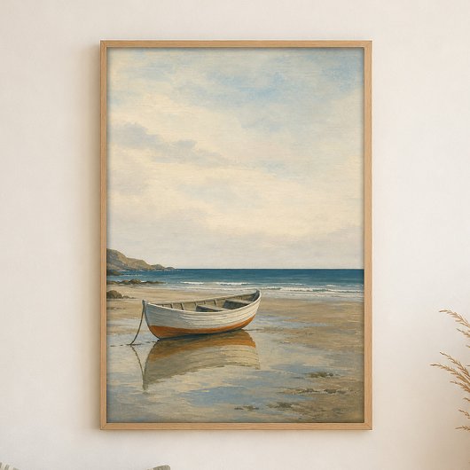 Laagwater Roeiboot Aquarel Kustkunst Poster