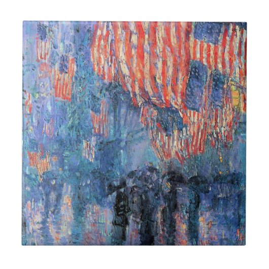 Laan in de regen van Frederick Childe Hassam Tegeltje (Voorkant)