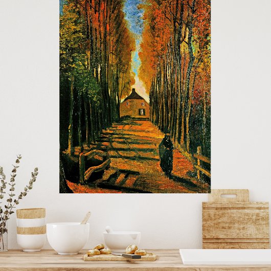 Laan van populieren bij zonsondergang poster (Keuken)