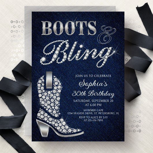 Laarzen Bling Denim Western Verjaardag Kaart