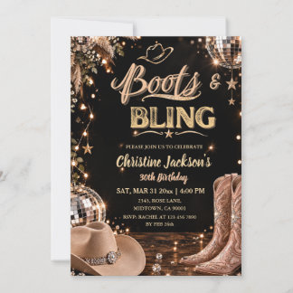 Laarzen & Bling Disco Western Cowgirl 30e Verjaard Kaart