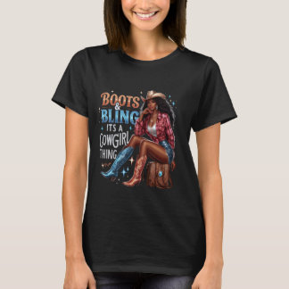 Laarzen & Bling het is een Cowgirl Ding Melanin Ro T-shirt