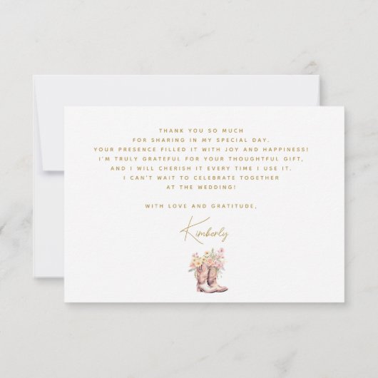 Laarzen Bloemen Bloem Cowgirl Bruidsmeisje Bruilof Bedankkaart (Achterkant)