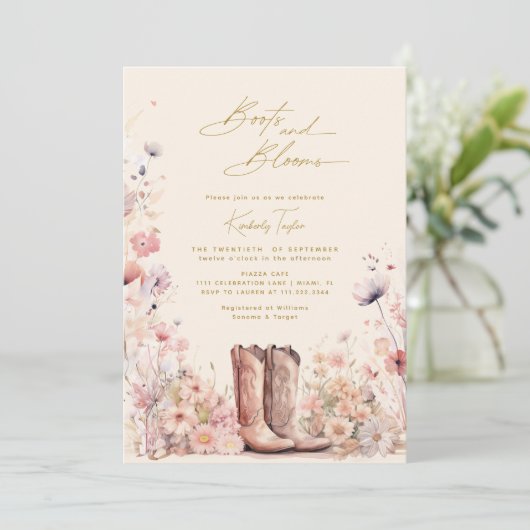 Laarzen & Bloemen Floral Cowgirl Vrijgezellenfeest Kaart (Staand voorkant)