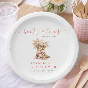 Laarzen Bogen Flessen Wild West Meisje Baby Shower Papieren Bordje
