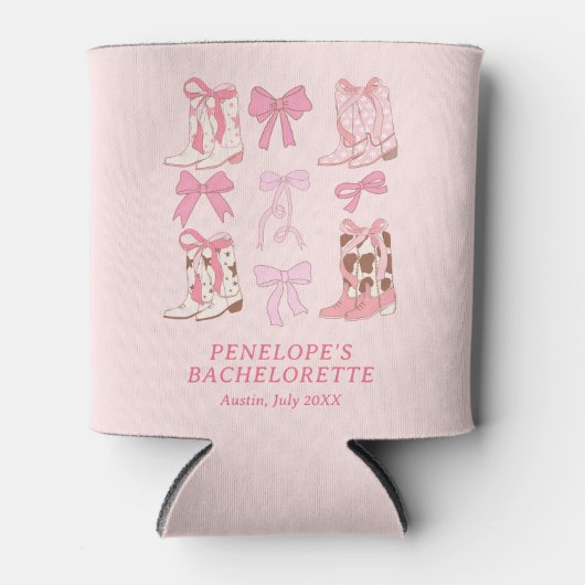 Laarzen & Bogen Roze Cowgirl Meisje Bachelorette Blikjeskoeler (Voorkant)