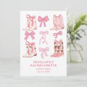 Laarzen & Bogen Roze Girly Bachelorette Party Kaart (Staand voorkant)