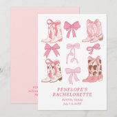 Laarzen & Bogen Roze Girly Bachelorette Party Kaart (Voorkant / Achterkant)