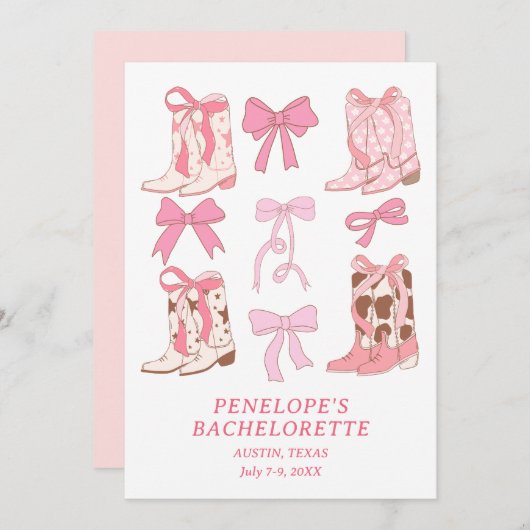 Laarzen & Bogen Roze Girly Bachelorette Party Kaart (Voorkant / Achterkant)