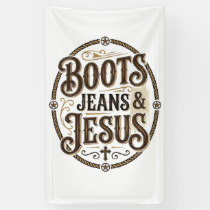 Laarzen Broeken & Jezus Vintage Western Geloof Spandoek