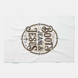 Laarzen Broeken & Jezus Vintage Western Geloof Theedoek