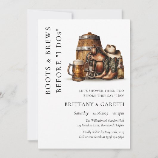 Laarzen & Brouwen Voordat Ik Dos Bruiloftsdouche B Kaart (Voorkant)