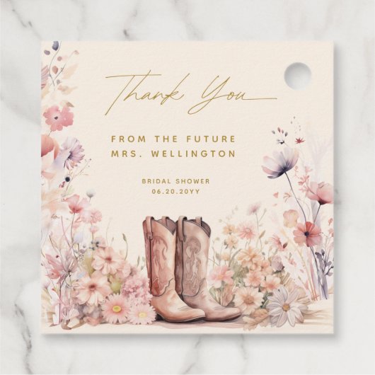 Laarzen & Bruisend Bloemstuk Cowgirl Bruidsfeest Bedankjes Labels (Achterkant)