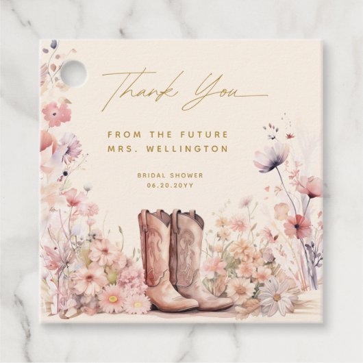 Laarzen & Bruisend Bloemstuk Cowgirl Bruidsfeest Bedankjes Labels (Voorkant)