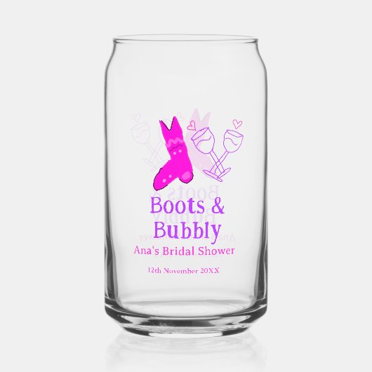 Laarzen & bruisend champagnefles bruidsdouche roze blikvorm glas (Voorkant)