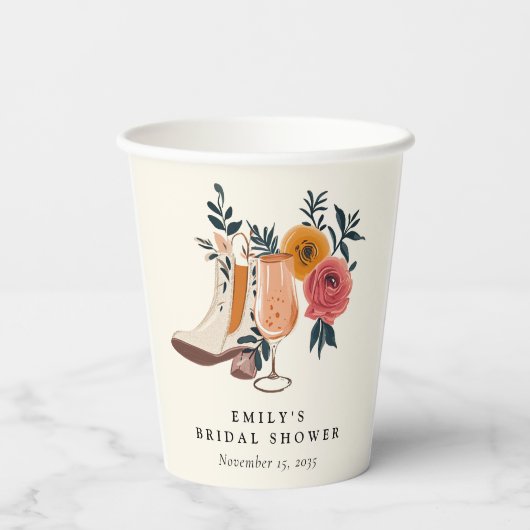 Laarzen & Bruisend Westers Bruidsmeisjesfeest Papieren Bekers (Achterkant)
