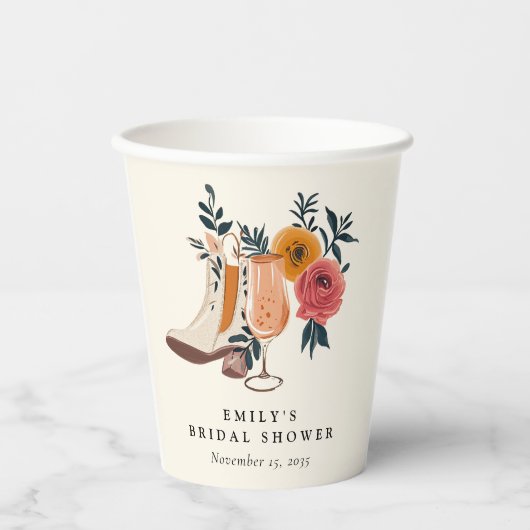 Laarzen & Bruisend Westers Bruiloftsfeest Papieren Bekers (Voorkant)