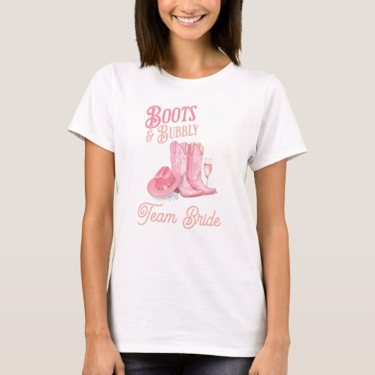 Laarzen & Bruisend Westerse Cowgirl Roze Bruidsdin T-shirt (Voorkant)