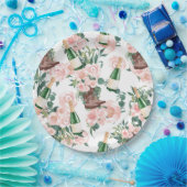 Laarzen & Bruisende Bloemige Champagne Bruidsontbi Papieren Bordje (Feest)