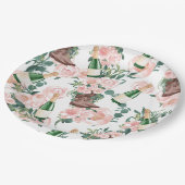 Laarzen & Bruisende Bloemige Champagne Bruidsontbi Papieren Bordje (Gekanteld)