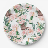 Laarzen & Bruisende Bloemige Champagne Bruidsontbi Papieren Bordje (Voorkant)