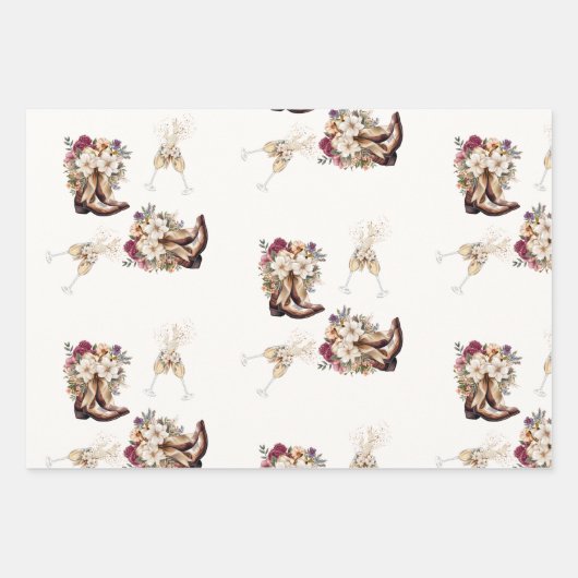 Laarzen & Bruisende Boho-westerse Bruiloftsborrel Inpakpapier Vel (Voorkant)