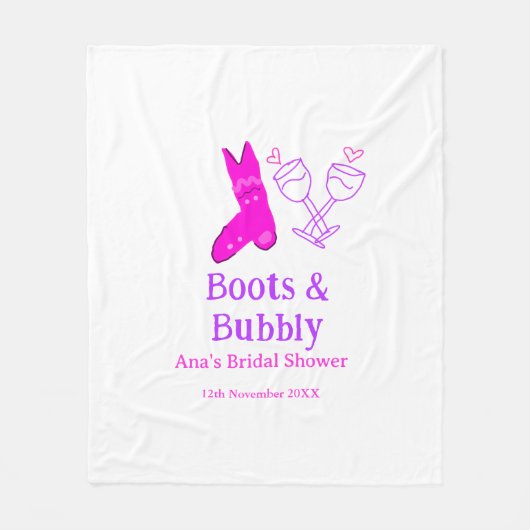 Laarzen & bruisende champagnefles bruidsdiner roze fleece deken (Voorkant)