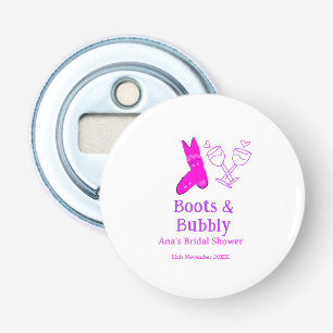 Laarzen & bruisende champagnefles bruidsdouche roz button flesopener