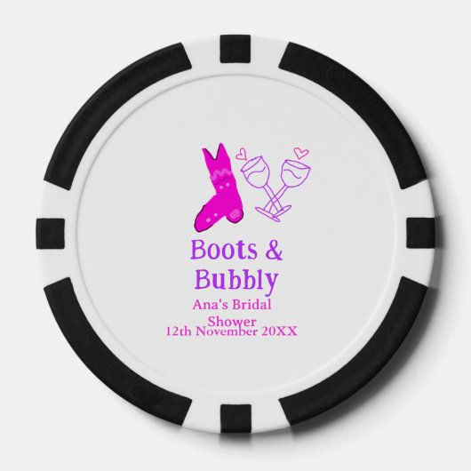 Laarzen & bruisende champagnefles bruidsdouche roz poker chips (Voorkant)